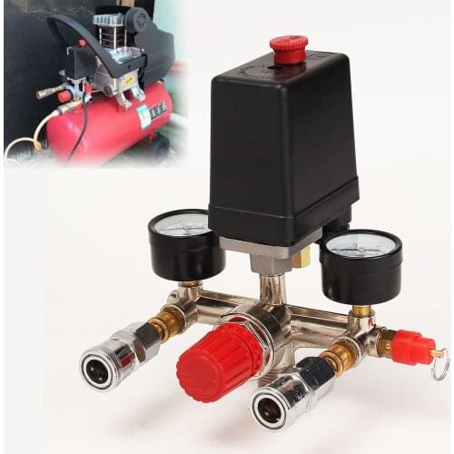 90-120 PSI 240V Air Compressor Pump Pressure Control Switch Valve W/ Manifold Regulator Gauges Safety Manifold Relief Switch