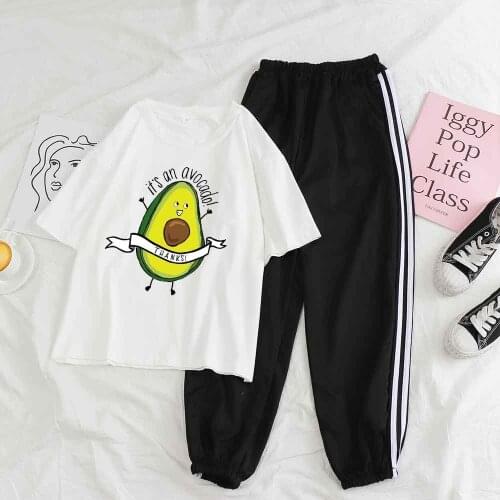 Sweatpants Set Two Pieces Set 2021 Pants Suit Outfit Streetwear Pants Avocado T Shirt Tracksuits Women Trousers Women Petite