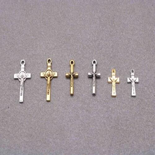 Catholic Mini Trumpet Jesus Cross Medal. Necklace Bracelet Accessories Tiny Jesus Cross Multi Style 10 Pieces