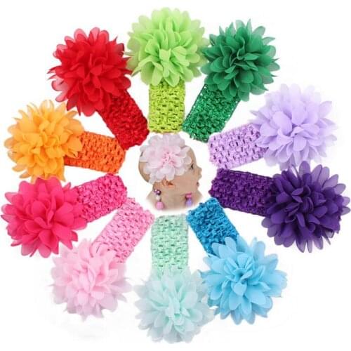 Cute Baby Girls Headband Toddlers Kids Infants Crochet weave Hairband & Big Chiffon flowers Headbands Children hair Accessories