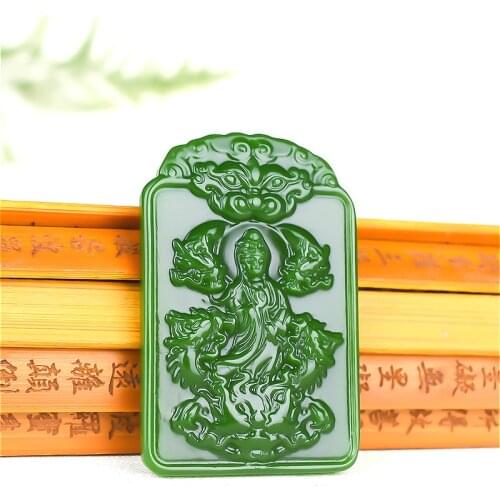 Fashion Chinese Green Jade Dragon Guanyin Pendant Necklace Hand Carved Charm Jadeite Natural Jewelry Amulet for Men Women Gifts