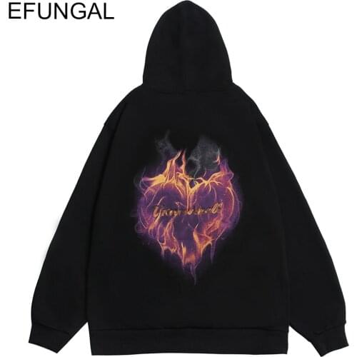 Flame Fire Heart Printed Vintage Hoodies Men Harajuku Sweatshirts Winter Hip Hop Hoodie Sweatshirt Cotton Japanese Streetwear