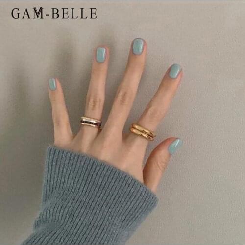 GAM-BELLE DIY Press On False Nails Full Glossy Blue Artificial Short Artificial Plastics Fake Nails Manicure Nail Art Tools