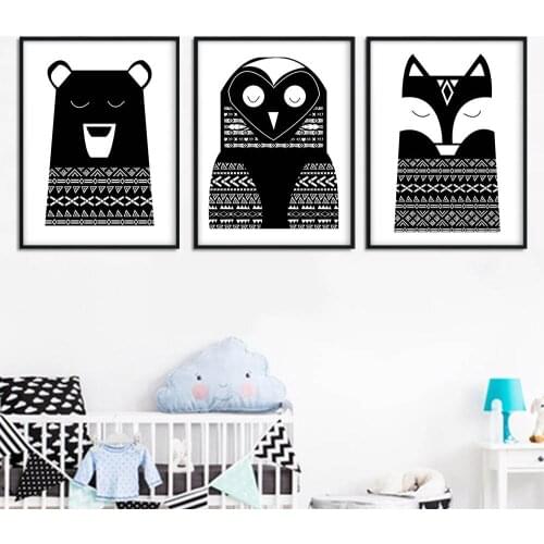 Woodland Animal Owl Fox Vintage Poster Nursery Wall Art Canvas Print Painting Nordic Style Simple Wall Picture Kid Bedroom Decor