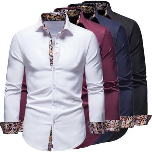 New 2021 High Quality Shirts Fashion Shirts Long Sleeve Business Casual Daily Party Dress Shirts Color Matching Tops