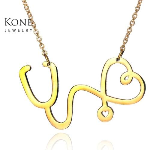 Trendy Wedding Heart Doctor Jewelry Stethoscope Collar Rose Gold Color Stainless Steel Chain Necklace For Women Gift