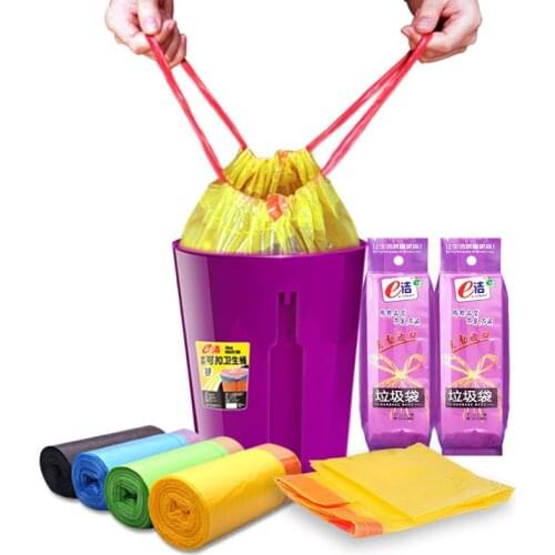 18 Pcs Bundle Garbage Bag Household Thicken Portable Automatic Closing Drawstring Kitchen Garbage Plastic Bag