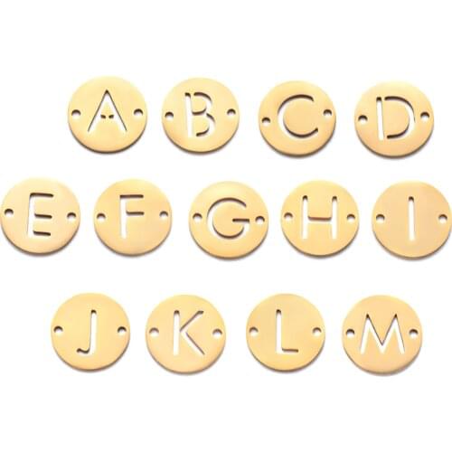 10Pcs/lot 26 Letters From A to Z Stainless Steel DIY Pendant 12mm Diameter Initials Connector Charm Fashion Jewelry Accessories