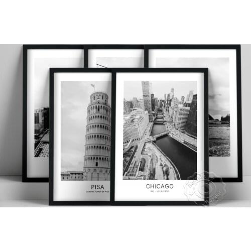 World Travel Black White City Landscape Poster, Toronto San Francisco Sydney Pisa Chicago Tour Prints, Urban Scenery Wall Decor