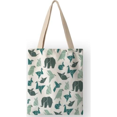 AKB01054 Casual Canvas Bag Women Handbags Double Sides Printing Fresh Elephant Whale Animal Print Shopper Bag for Beach