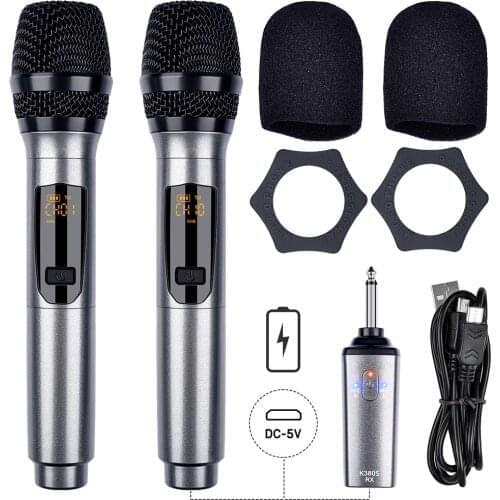 Professional Handheld Mic Wireless K380S UHF Handheld Wireless Microphone Mic 2 Mic & 1 Receiver For Family KTV Show Meeting