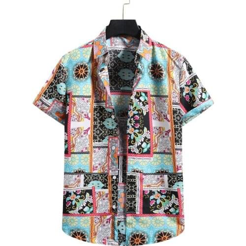 Vintage Floral Print Short Sleeve Shirt Men 2021 Summer New Hawaiian Shirt Mens Streetwear Casual Button Up Shirt Male Camisas