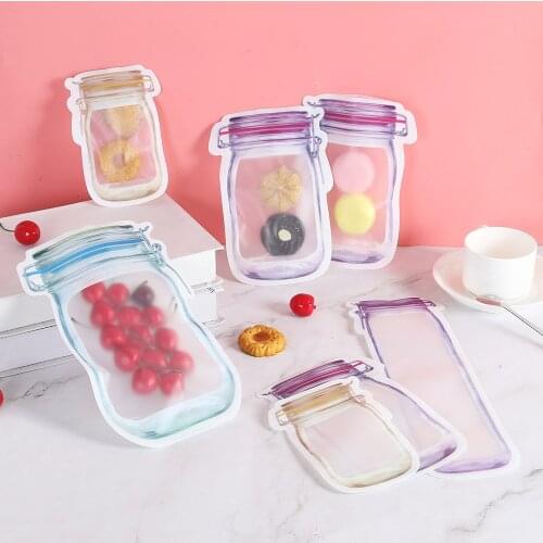 Mason Jar Bottles Ziplock Bags Safe Saving Keep Fresh Seal Storage Organizer Odorless Refrigerated Candy Cookie Snack Holder