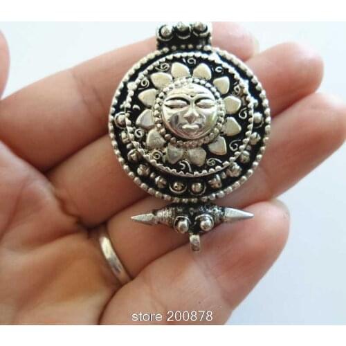 TGB086 Tibetan silver Sun God amulets Prayer box Tibet Double Layer Amulet Box Pendants Nepal antiqued GHAU Jewelry