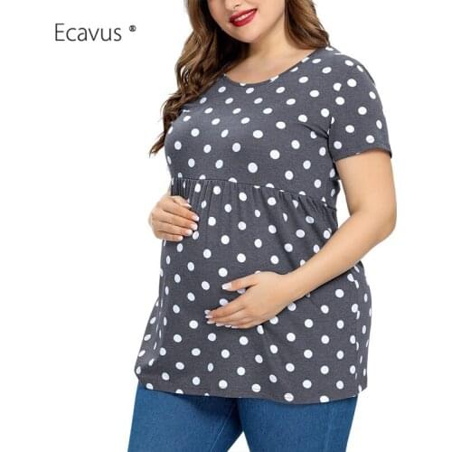 Maternity Top Loose Casual Short Sleeve Polka Dot Shirt Maternity Clothes Mama Summer Pregnancy Fitting Flattering Plus Size Top