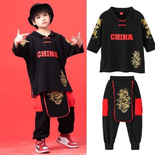 Boys Chinese Style Street Dance Suits Children Loose Hip Hop Dance Performance Clothes Jazz Modern Dance Costumes Kids SL3143