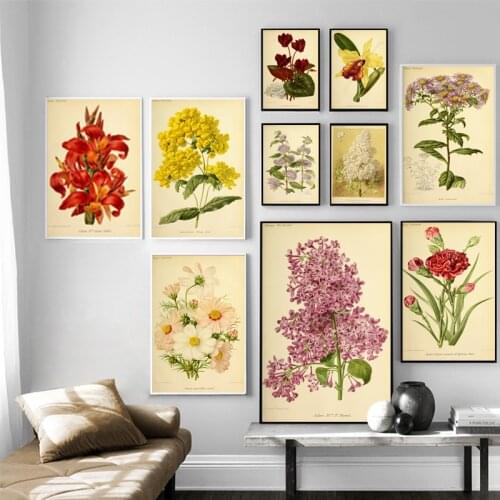 Vintage Flowers Botanical Floral Plants Nordic Poster Wall Art Canvas Painting Wall Pictures For Living Room Home Unframed
