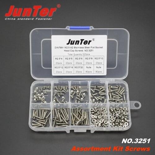 High-quality 320pcs M2.5 (2.5mm) A2 Stainless Steel DIN7991 Flat Socket Head Cap Screws With Hex Nuts Assortment Kit NO.3251