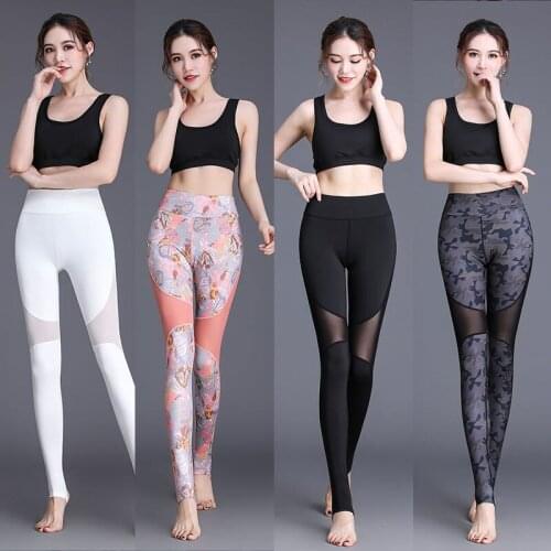 Womens leggings womens mesh trousers high elasticity tight fitness pants high waist hips running sports trousers leggings