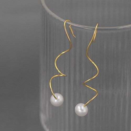 S.EAST SUN 925 Sterling Silver Natural Freshwater Pearl spiral earrings are suitable for womens fashion wedding party gift
