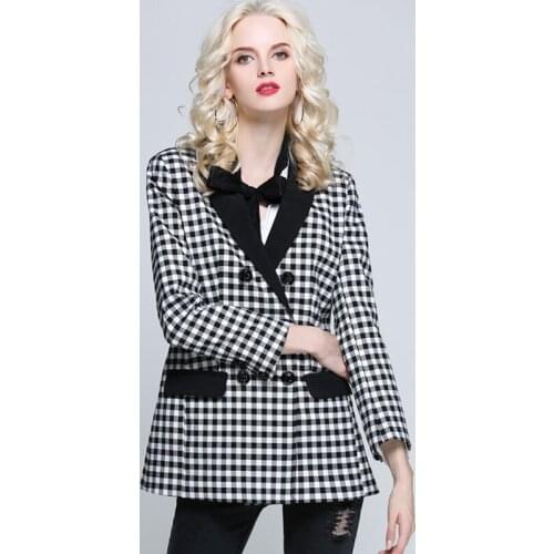 Spring winter brand women long sleeves white black check plaid blazer jacket luxury runway slim veste blazer femme mujer 8301216