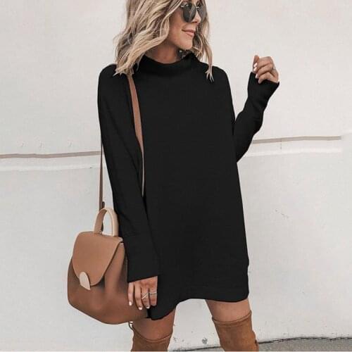 New Autumn Turtleneck Solid Knitted Sweater Dress Women Long Sleeve Slim Streetwear Pullovers Oversized Black Sweater Dresses