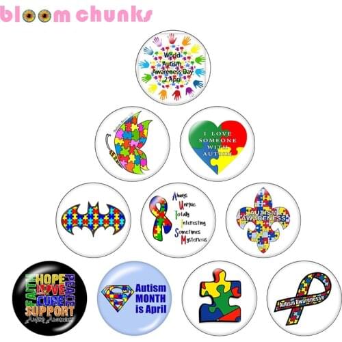 Autism awareness 10pcs mixed 12mm/18mm/20mm/25mm Round photo glass cabochon demo flat back Making findings S3072