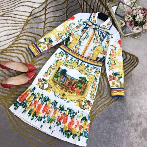 2021 Summer New 5.40 Women Bow Bandage Decoration Blouse + High waist Print Package Hip Trumpet Skirt Sets