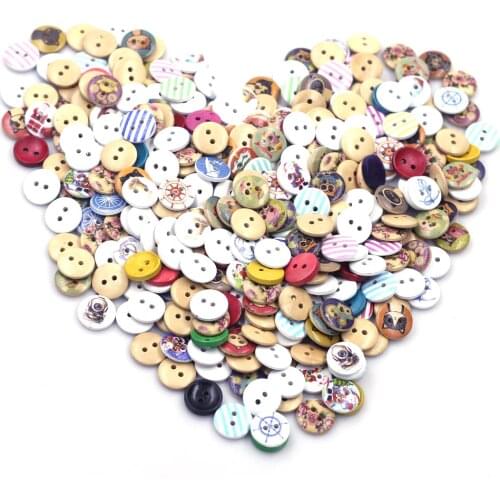 30PCS Tiny 15mm Round Pattern Wood Sewing Buttons 2 Holes Handmade Crafts Scrapbook Shirt Skirt Knitting Gift Decor Accessories