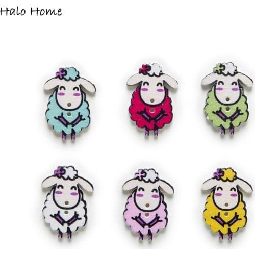 30pcs Sheep Wood Buttons for Sewing Scrapbooking Clothing Headwear Handmade Crafts Home Decor Accessories DIY 27x19mm