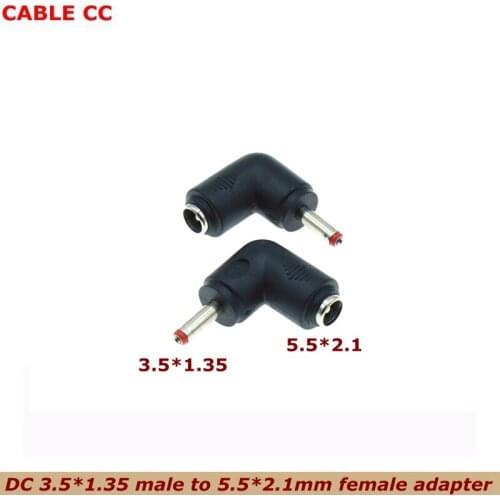5pcs/lot 3.5x1.35mm Male 5.5x2.1mm Female Plug 90 Degree Elbow DC Power Connector Adapter Notebook Computer 3.5*1.35 to 5.5*2.1