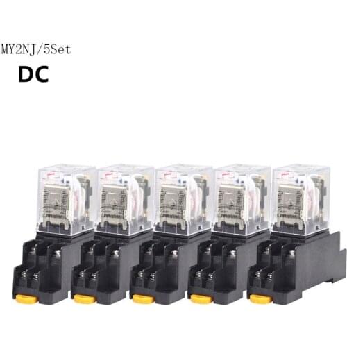 5Pcs Relay MY2NJ DC 12V 24V 36V 48V 110V 220V Small relay 5A 8PIN Coil DPDT With Socket Base new pattern