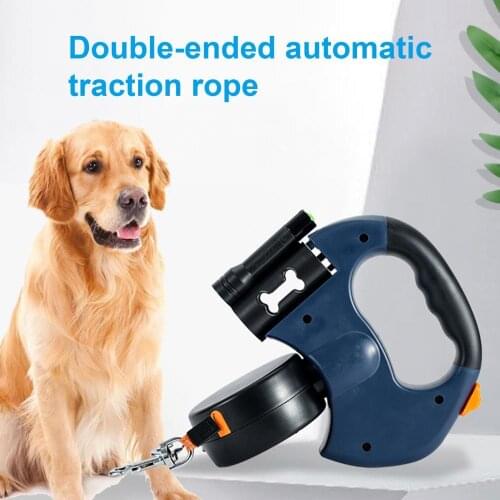 50% Hot Sales!!! Pet Double-head Retractable Tractor Rope with Light Trash Box Dog Walking Leash