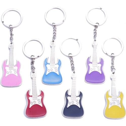 FREE SHIPPING by FEDEX 100pcs/lot Novelty Metal Guitar Key Chains Corlorful Guitar Keyrings Gifts