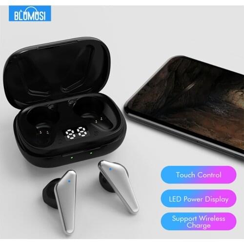 BluMusi Bluetooth 5.0 Wireless Headphones Earphones TWS Hifi Headset Bass Earbud with Power Display Touch Control for Smartphone