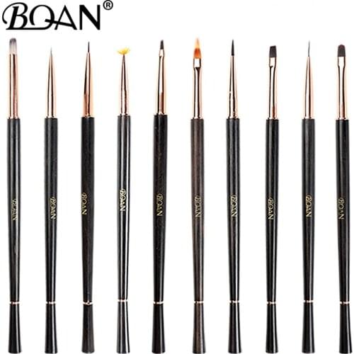 BQAN 10pcs Black Nail Brush Gel Brush Draw Tips Drawing Liner Painting Acrylic Brush For Manicure Nail Art Brush Decoration