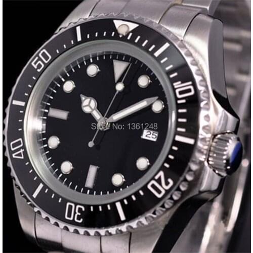 44mm parnis sterile black dial 316L stainless steel case black Ceramic Bezel luminous vintage automatic movement men watch 065