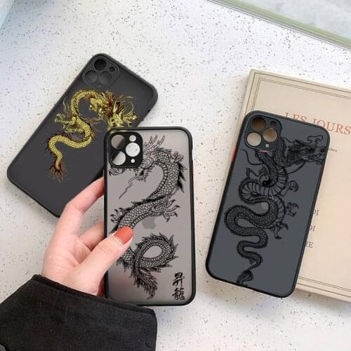 Dragon Black and white lines Phone Case matte transparent For iphone 7 8 11 12 plus mini x xs xr pro max cover