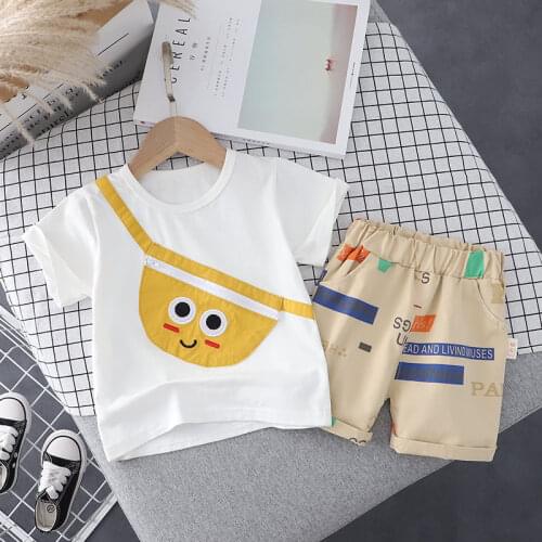 Childrens Suit Summer New Boys And Girls Suits Short Sleeve Cotto O-neck Children with bag Baby Two-piece Suits 1 2 3 4 5 YEARS