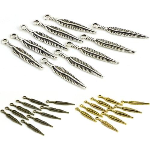 20pcs/lot Long Tibetan Feather Leaf Pendent Charms Findings Silver Plated For Jewelry Making Necklace