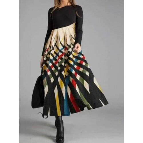 Elegant Vintage Women'Dress Crew Neck A-Line Dress Autumn Winter Long Sleeves Slim Party Dresses Ladies Casual Loose Vestidos