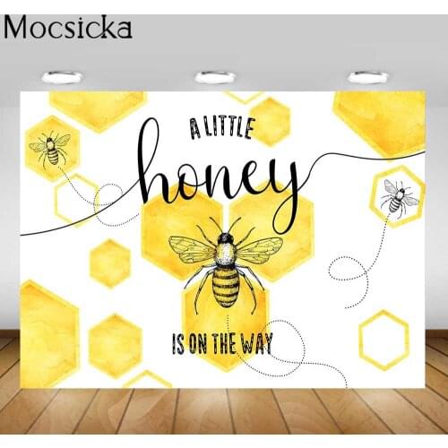 Mocsicka A Little Honey Is On The Way Newborn Baby Shower Backdrop for Photography Sweet Bee Child Birthday Background Photocall