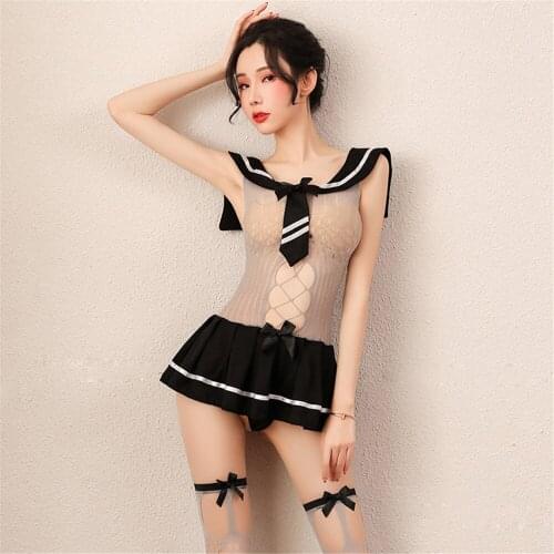 New Women Sexy Lingerie Set Students Uniform Costumes Role Play Nightwear Cosplay See-through Mesh Erotic Porno Costumes Dress