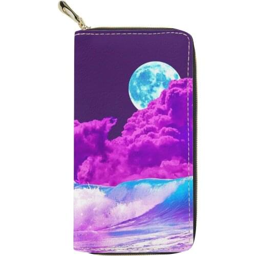 PU Leather Wallets Fashion Wind Moon Print Womens Purses Card Holder Zip Around Ladies Wallet Coin Pocket Money Bag for Girls
