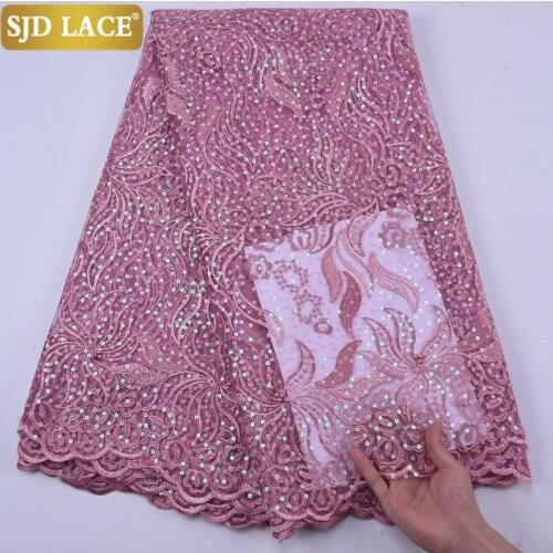 SJD LACE Onion French Mesh Lace Fabric With Sequins African Laces Fabric Sequined Tulle Laces For Wedding Dress Materials A2123