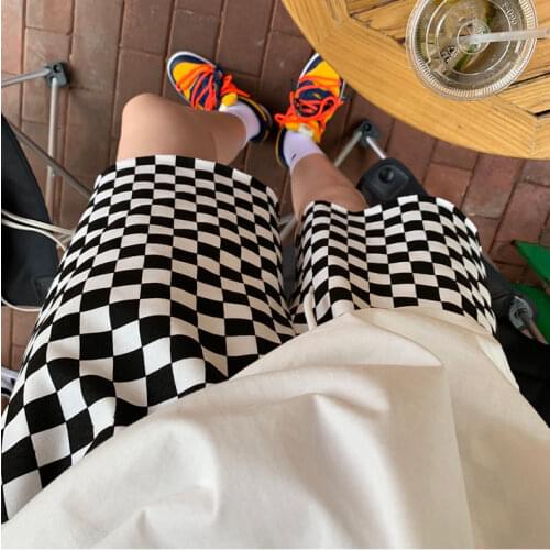 Summer Casual Womens Shorts Loose 5-Point Pants Thin Section Plaid Simple High Waist Wide Leg Pants Student Sports New 2021