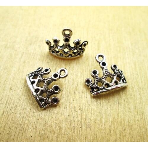 60 12x12mm small Tiara Beauty Queen Princess Royal Dark Little Crown Jewelry DIY necklace/bracelets charms antique silver tone