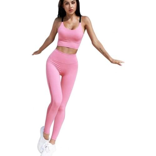 Fashion Women Pant Sets Leisure Sportswear Gathered Bra High Waist Pants Running Fitness Suit dresy damskie 2021