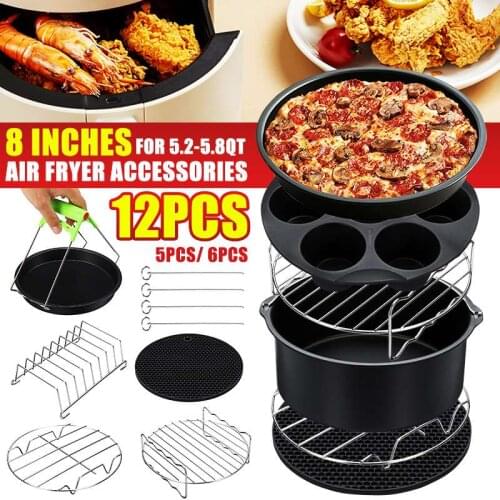8 Inch Air Fryer Accessories Set High Quality Baking Basket Pizza Plate Grill Pot Kitchen Cooking Tool Electric Deep Fryer Parts