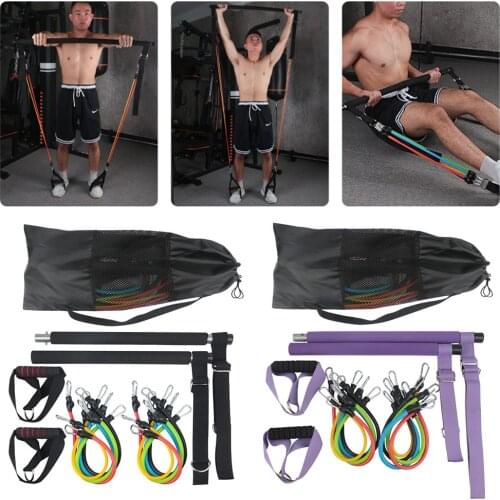 Resistance Bands Set Pilates Bar Yoga Elastic Band Portable Exercise Equipment for Home